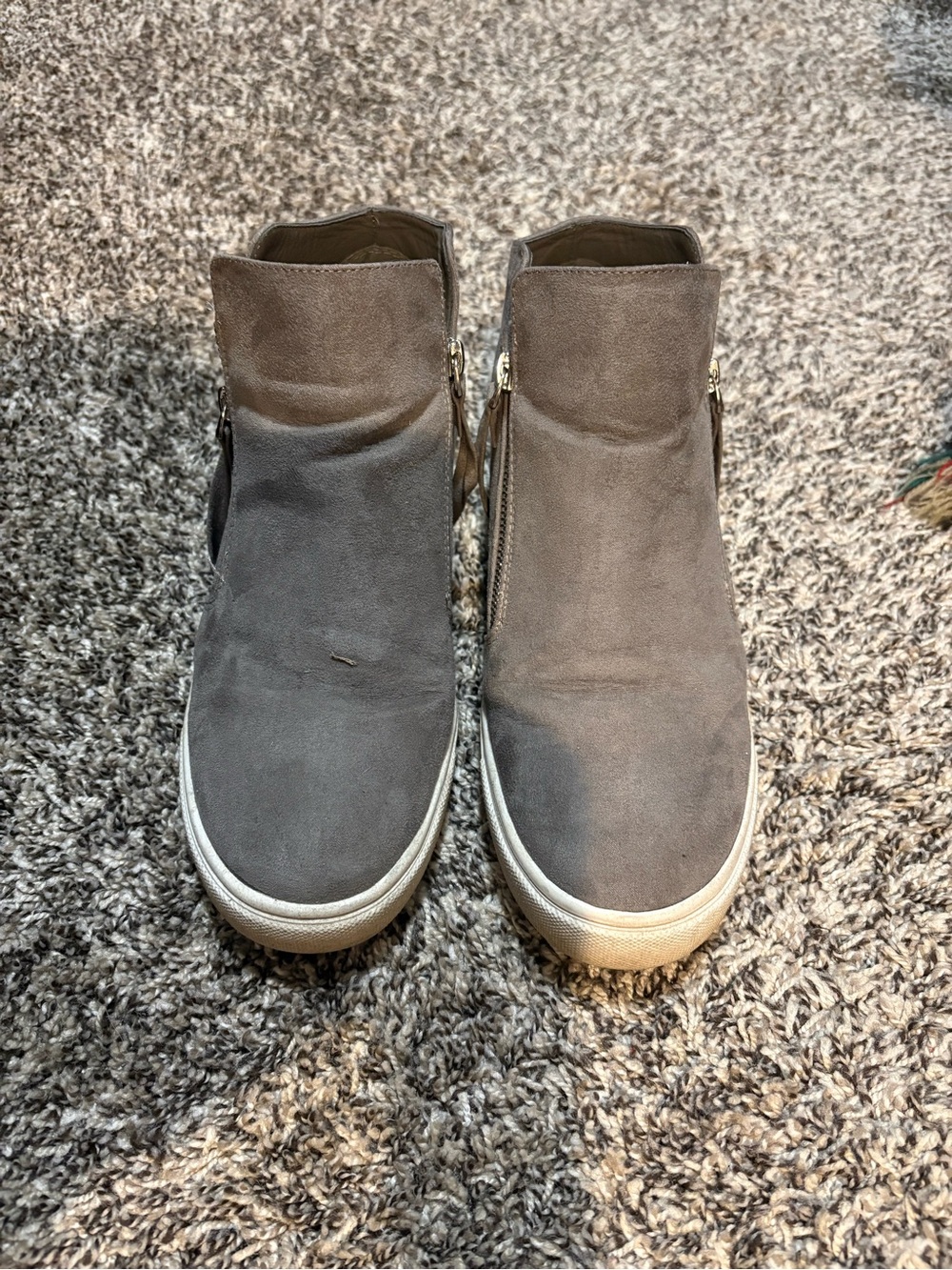 Grey Suede Slip-On Sneakers with Side Zippers